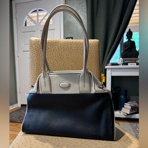 TOD'S Girelli Black White Pebbled Leather Large Tote Bag Purse MSRP $1,645 Italy